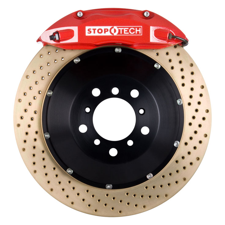 StopTech rear BBK with Red ST-40 calipers, drilled, zinc plated 355x32mm rotors