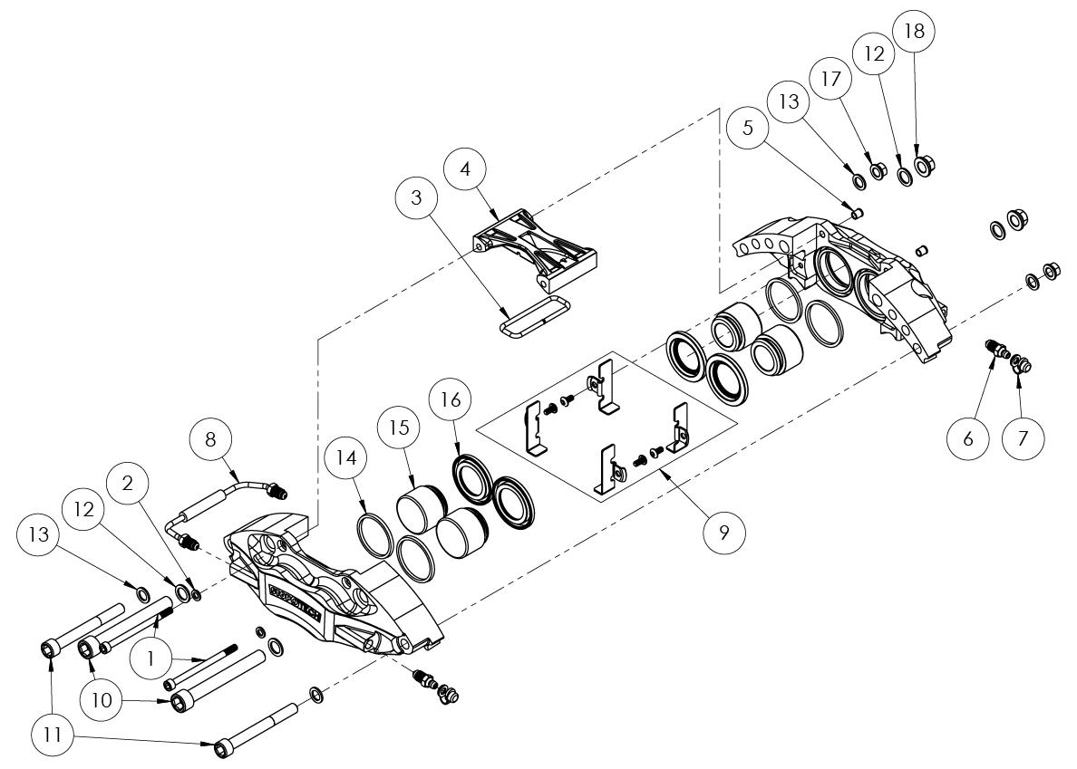 Parts Diagram for StopTech STR-41 Caliper STR-41 Trophy Caliper exploded diagram